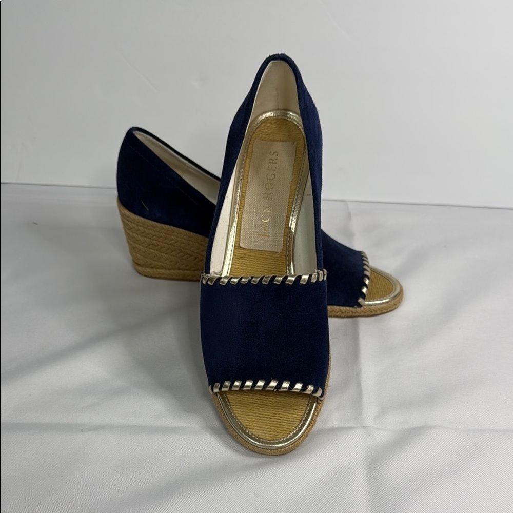Jack Rogers Blue and Tan Nautical Wedges